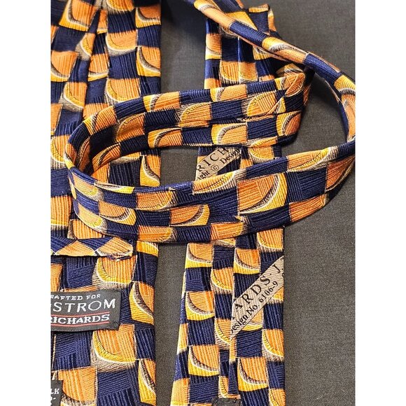 Vintage Handcrafted J.Z. Richards Silk Tie Nordstrom Blue & Orange Geometric Des - Picture 4 of 13